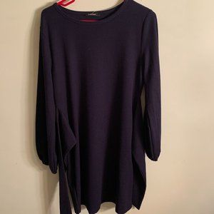 Fashion Size L (US 12-14) Navy Blue Long Sleeve Dress W/Attached Tie